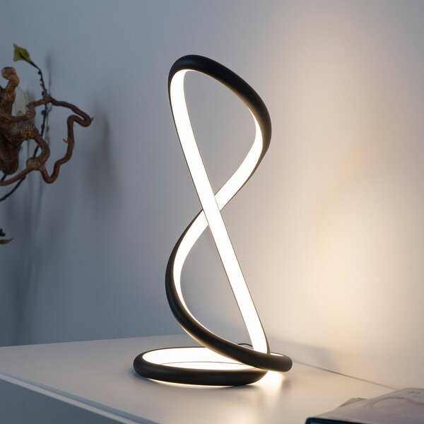 Paul Neuhaus LED stolna lampa Twist, crna, visina 42 cm, prigušiva, Crno, spavaća soba, Aluminij
