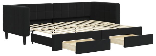 Dnevni krevet na razvlačenje s ladicama crni 80 x 200 cm baršun - Crna / 80 x 200 cm