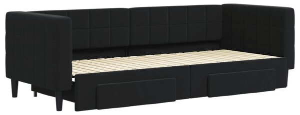 Dnevni krevet na razvlačenje s ladicama crni 80 x 200 cm baršun - Crna / 80 x 200 cm
