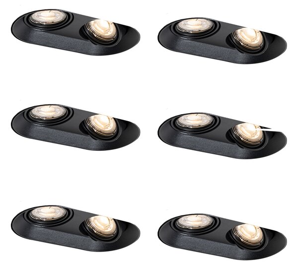 Set od 6 zaobljenih ugradbenih reflektora crni GU10 50mm 2-svjetla - Hubs