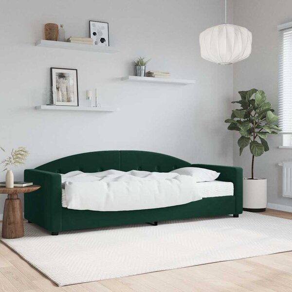 Dnevni krevet s madracem tamnozeleni 90 x 200 cm baršunasti - Zelena / 90 x 200 cm