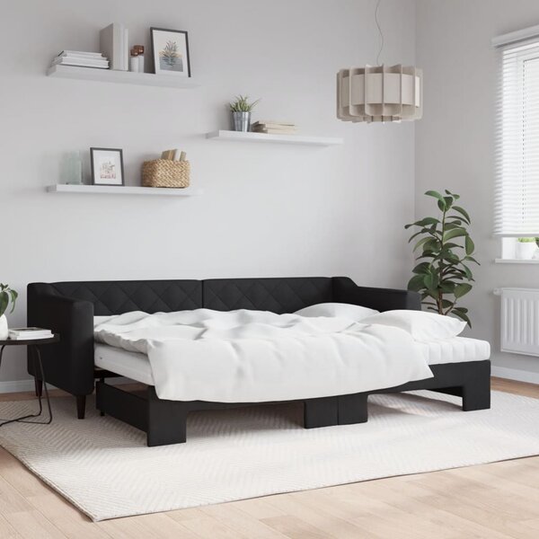 Dnevni krevet na razvlačenje s madracima crni 80x200 cm tkanina - Crna / 80 x 200 cm