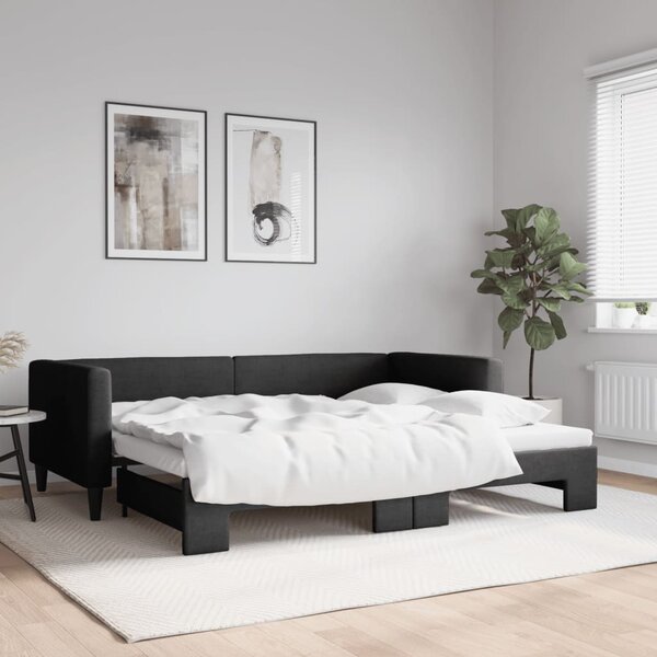 Dnevni krevet na razvlačenje crni 90 x 200 cm od tkanine - Crna / 90 x 200 cm