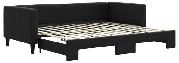 Dnevni krevet na razvlačenje crni 90 x 200 cm od tkanine - Crna / 90 x 200 cm