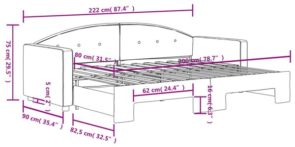 Dnevni krevet na razvlačenje crni 80 x 200 cm baršunasti - Crna / 80 x 200 cm