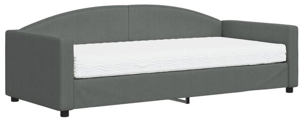 Dnevni krevet s madracem tamnosivi 90 x 200 cm od tkanine - Siva / 90 x 200 cm