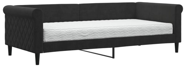 Dnevni krevet s madracem crni 90 x 200 cm baršunasti - Crna / 90 x 200 cm