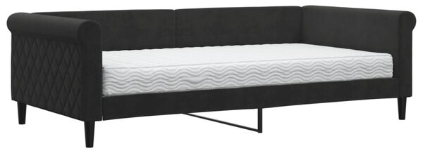 Dnevni krevet s madracem crni 100 x 200 cm baršunasti - Crna / 100 x 200 cm
