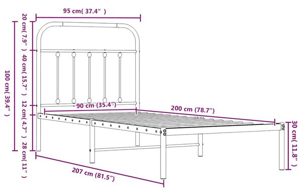 Metalni okvir kreveta uzglavlje i podnožje bijeli 90 x 200 cm - Bijela / 90 x 200 cm