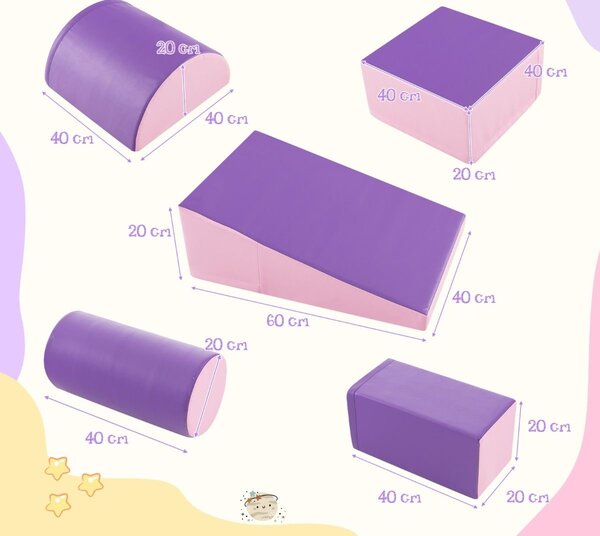 Pjenasti blokovi, mekane igračke, 5 komada - ljubičaste/roze boje