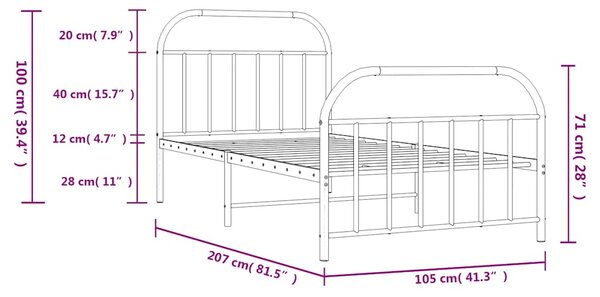 Metalni okvir kreveta uzglavlje i podnožje crni 100x200 cm - Crna / 100 x 200 cm