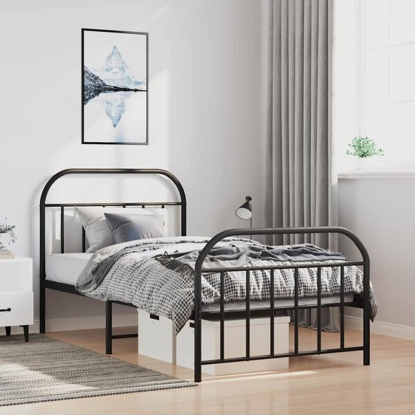 Metalni okvir kreveta uzglavlje i podnožje crni 100x200 cm - Crna / 100 x 200 cm