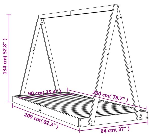 Okvir za dječji krevet bijeli 90 x 200 cm od masivne borovine - Bijela / 90 x 200 cm