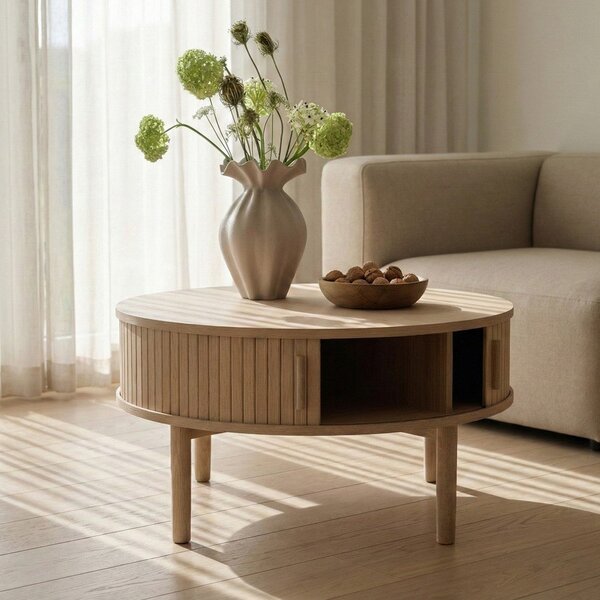 Okrugao stolić za kavu u dekoru hrasta u svijetloj prirodnoj boji ø 85 cm Meta – Unique Furniture