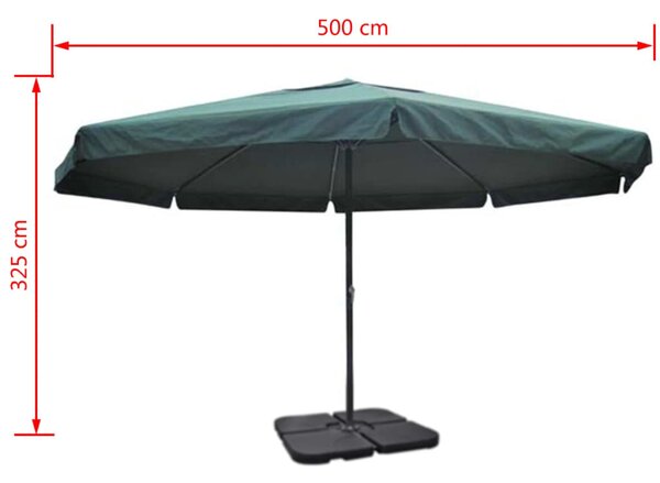 Aluminijski vrtni suncobran s prijenosnom bazom zeleni - Zelena / N/A