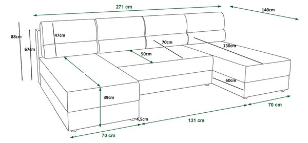 Razvlačna U kutna garnitura LIVARO 305x140 cm, tamno siva