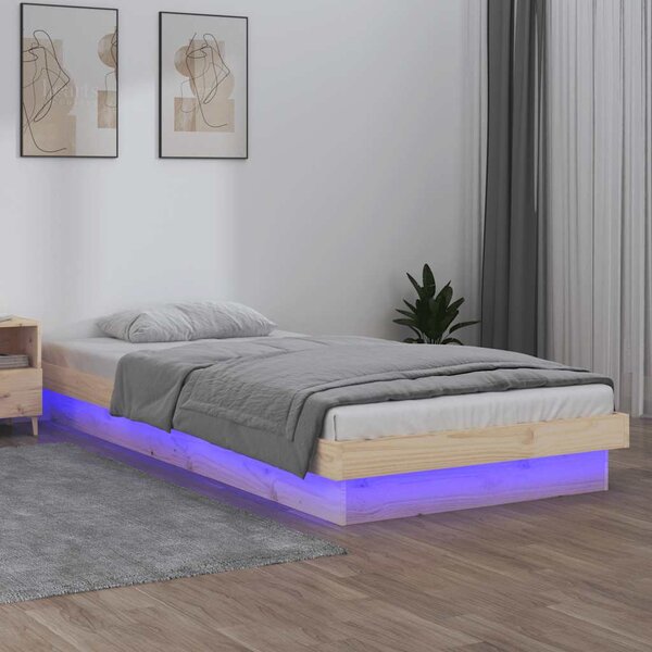 LED okvir kreveta 90 x 190 cm mali od masivnog drva - Smeđa / 90 x 190 cm