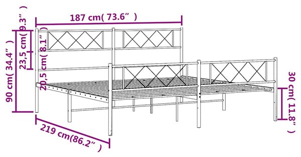 Metalni okvir kreveta uzglavlje i podnožje bijeli 183x213 cm - Bijela / 183 x 213 cm