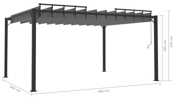 Sjenica s rešetkastim krovom 3x4 m antracit tkanina i aluminij - Antracitno siva / 3 x 4 m