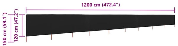 Vjetrobran s 9 panela od tkanine 1200 x 120 cm crni - Crna / 1200 x 120 cm