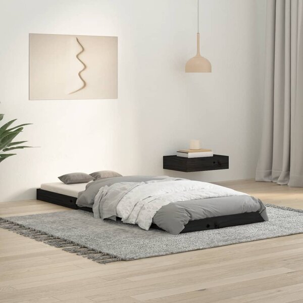Okvir kreveta crni 75 x 190 cm mali od masivne borovine - Crna / 75 x 190 cm