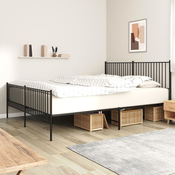 Metalni okvir kreveta uzglavlje i podnožje crni 200x200 cm - Crna / 200 x 200 cm