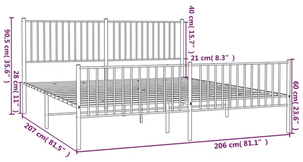 Metalni okvir kreveta uzglavlje i podnožje crni 200x200 cm - Crna / 200 x 200 cm