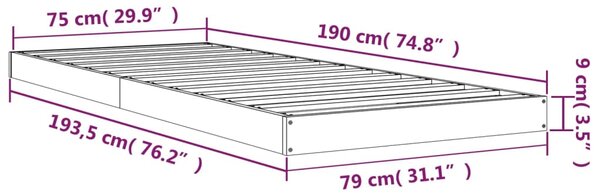 Okvir kreveta crni 75 x 190 cm mali od masivne borovine - Crna / 75 x 190 cm