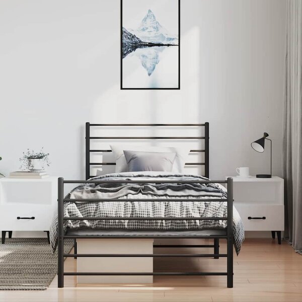 Metalni okvir kreveta uzglavlje i podnožje crni 100x190 cm - Crna / 100 x 190 cm