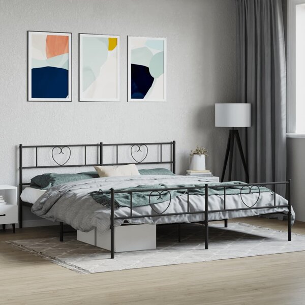 Metalni okvir kreveta uzglavlje i podnožje crni 200x200 cm - Crna / 200 x 200 cm