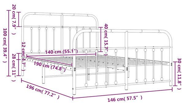Metalni okvir kreveta uzglavlje i podnožje bijeli 140 x 190 cm - Bijela / 140 x 190 cm