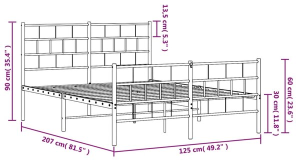 Metalni okvir kreveta uzglavlje i podnožje bijeli 120x200 cm - Bijela / 120 x 200 cm