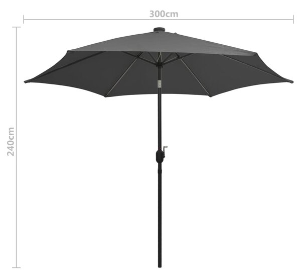 Vrtni suncobran LED s aluminijskim stupom 300 cm antracit - Antracitno siva / N/A