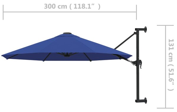 Zidni suncobran s metalnom šipkom 300 cm plavi - Plava / N/A