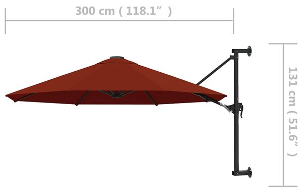 Zidni suncobran s metalnom šipkom 300 cm boja cigle - Smeđa / N/A