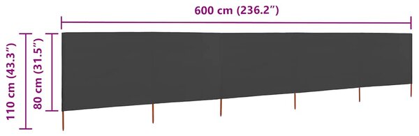 Vjetrobran s 5 panela od tkanine 600 x 80 cm antracit - Antracitno siva / 600 x 80 cm
