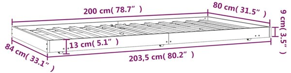 Okvir kreveta bez madraca bijeli 80x200 cm od borovine - Bijela / 80 x 200 cm