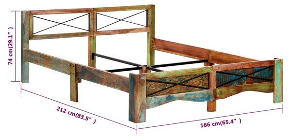 Okvir kreveta od masivnog obnovljenog drva 160 x 200 cm - Šarena / 160 x 200 cm