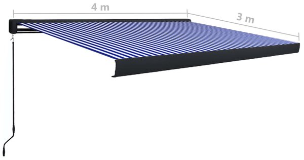 Kazetna tenda na ručno uvlačenje 400 x 300 cm plavo-bijela - Plava / 400 x 300 cm
