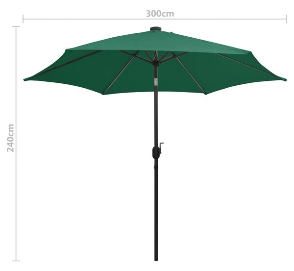 Vrtni suncobran LED s aluminijskim stupom 300 cm zeleni - Zelena / N/A