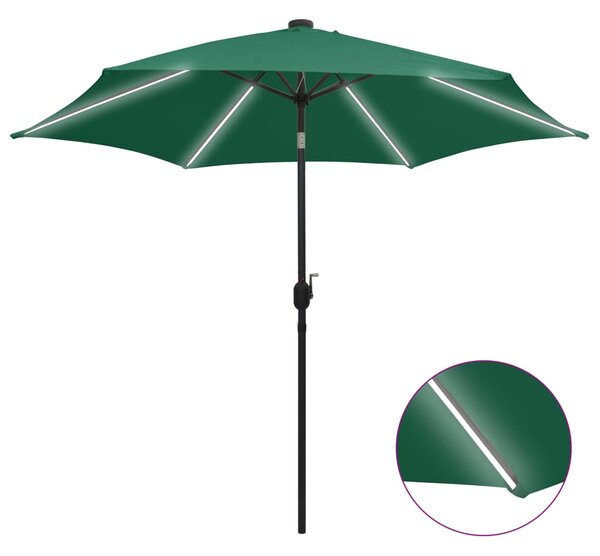 Vrtni suncobran LED s aluminijskim stupom 300 cm zeleni - Zelena / N/A