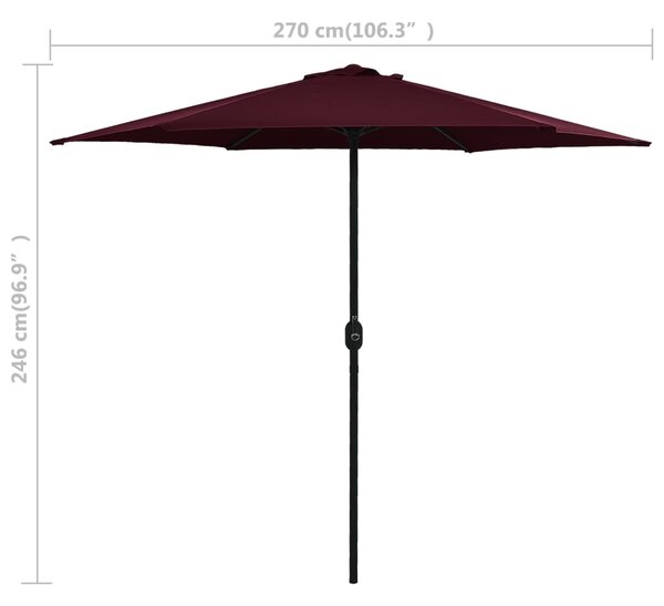 Vrtni suncobran s aluminijskim stupom 270 x 246 cm bordo - Crvena / N/A