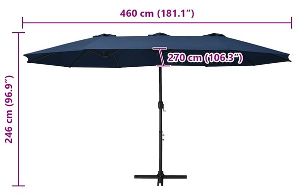 Vanjski suncobran s aluminijskim stupom 460 x 270 cm plavi - Plava / N/A