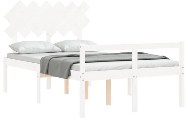 Krevet za starije s uzglavljem bijeli bračni od masivnog drva - Bijela / 135 x 190 cm