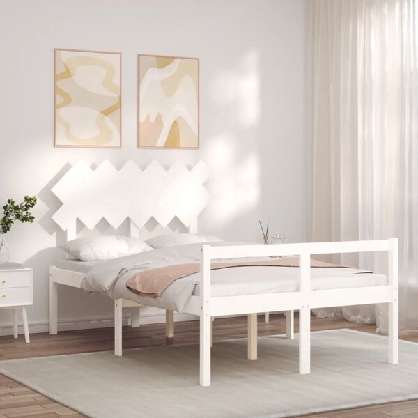 Krevet za starije s uzglavljem bijeli bračni od masivnog drva - Bijela / 135 x 190 cm