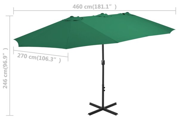 Vanjski suncobran s aluminijskim stupom 460 x 270 cm zeleni - Zelena / N/A