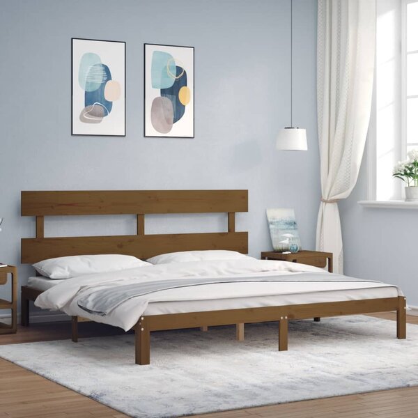 Okvir kreveta s uzglavljem boja meda 200x200cm od masivnog drva - Smeđa / 200 x 200 cm