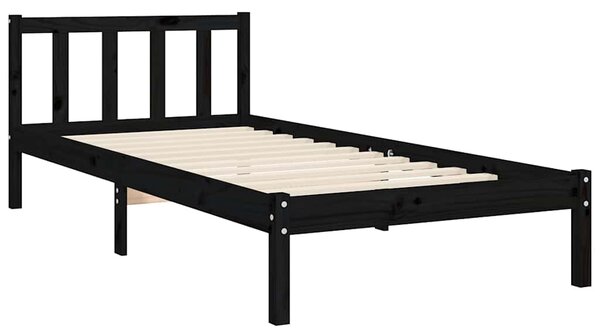 Okvir kreveta s uzglavljem crni jednokrevetni masivno drvo - Crna / 75 x 190 cm