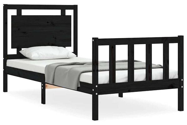 Okvir kreveta s uzglavljem crni jednokrevetni masivno drvo - Crna / 75 x 190 cm