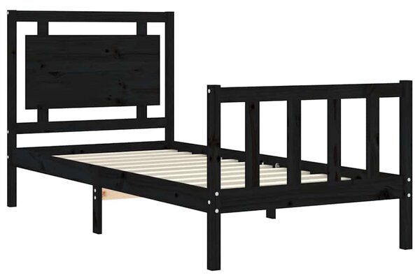Okvir kreveta s uzglavljem crni jednokrevetni masivno drvo - Crna / 75 x 190 cm